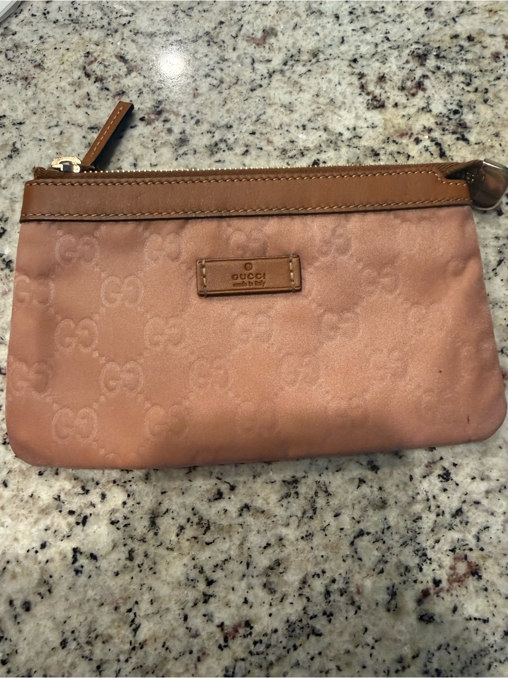 Gucci Pink Satin GG Canvas  with Brown Leather Trim